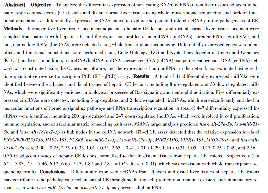 CJSC_Journal's tweet photo. 'Non-coding RNAs expression profile of adjacent and distant liver tissues of hepatic cystic echinococcosis lesions' an article on #ScienceOpen: https://t.co/Qt2wMLbISC https://t.co/UF6Yvxatcr