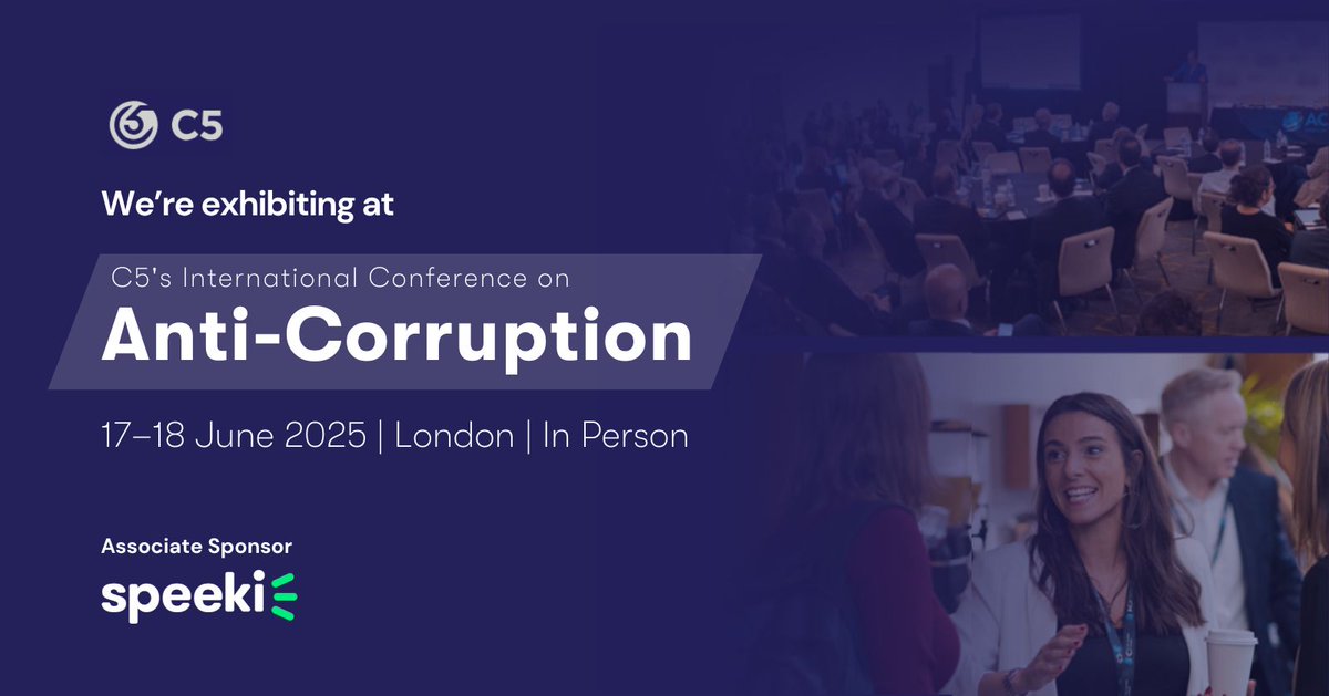 We’re sponsoring C5’s International Anti-Corruption Conference in London on 17–18 June 2025! Visit our booth in the exhibition area to chat about your current #antibribery challenges. Use the code P15-999-SPEE25 for 15% off your ticket: c5-online.com/ac-london/pric…