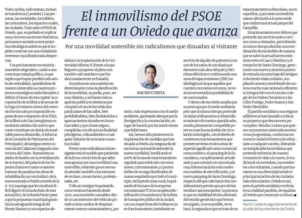 Nacho Cuesta 🇪🇸 (@nachocuestaa) on Twitter photo 👇📝 Comparto algunas reflexiones sobre el Oviedo que estamos construyendo frente la realidad paralela (distopía) de quienes se oponen a cualquier cambio.
via <a href="/lanuevaespana/">La Nueva España</a> 👇📝 Comparto algunas reflexiones sobre el Oviedo que estamos construyendo frente la realidad paralela (distopía) de quienes se oponen a cualquier cambio.
via <a href="/lanuevaespana/">La Nueva España</a>