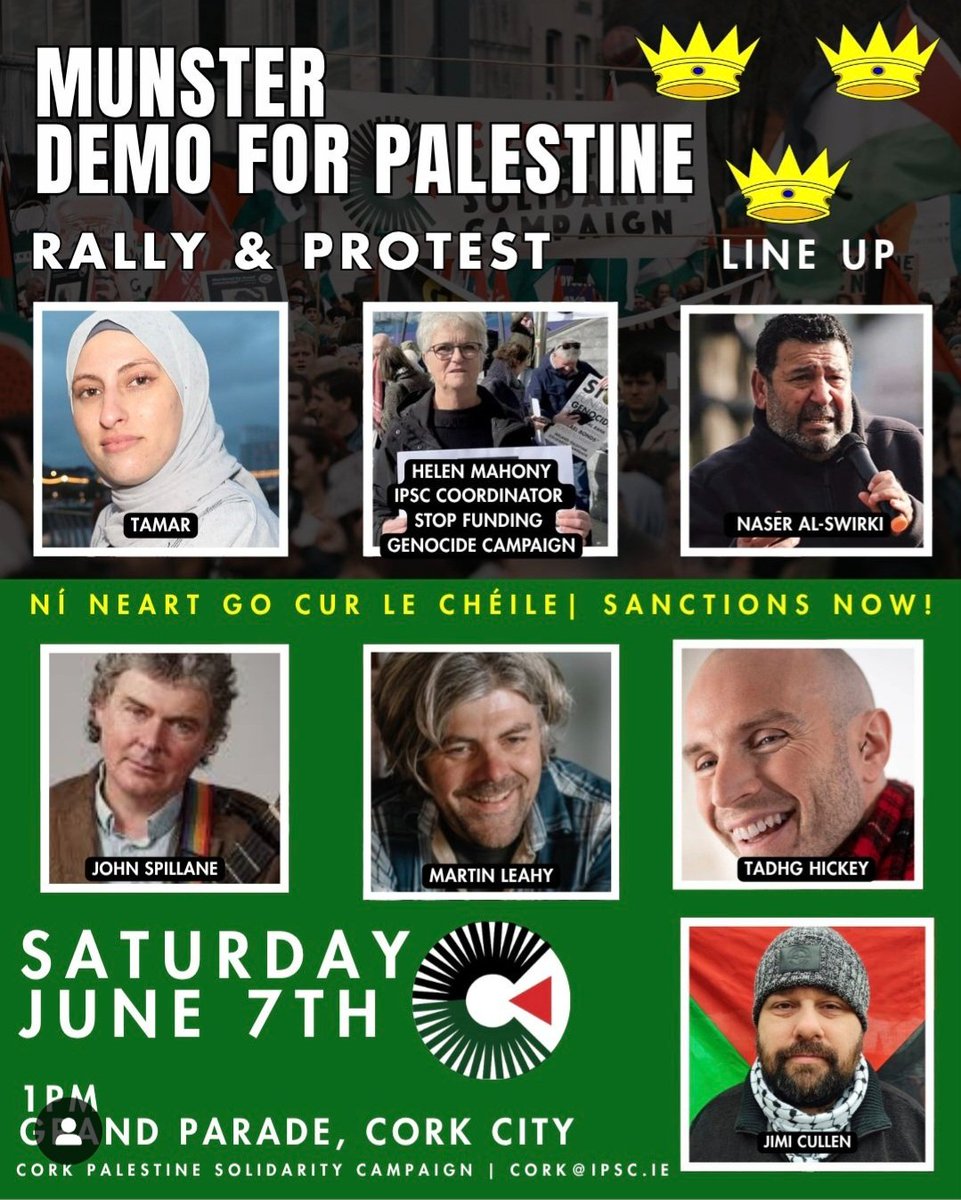 This Saturday, Grand Parade, Cork City 1pm. 

We'll stand for Palestine and stand against oppression, inequality and injustice everywhere. It's billed as a Munster Rally but it turns out now that there are people coming from all over so get to Cork!

Spread the word.