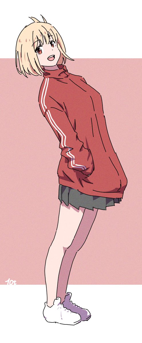 錦木千束 「ふいにリコリコキャラに芋ジャー着させたくなって。 今日は芋ジャー千束 明日はたき」|10tトラックのイラスト