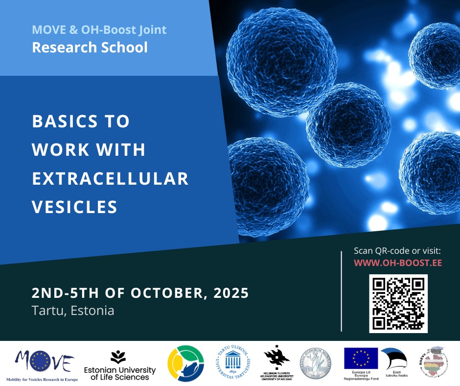 🚨 Students &amp; PhD researchers!
Join the 4-day hands-on Research School on Extracellular Vesicles 🧪
📍 Tartu, Estonia | 📅 Oct 2–5, 2025
No prior experience needed!
🔗 Info: oh-boost.eu/events-webpage…
#MOVE2025 #EVresearch #PhDLife