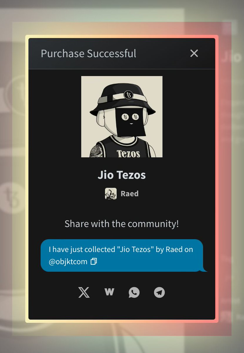 GM GM

Big shoutout to <a href="/ubaydhd/">🌳◎baydhd</a> 💪 the very first to collect a Jio on Tezos! 🔥

You just claimed a piece of history, and I couldn’t be more grateful.
Thank you for believing in the vision early. 🫡❤️

Claim your's now it's going for only 2 XTZ