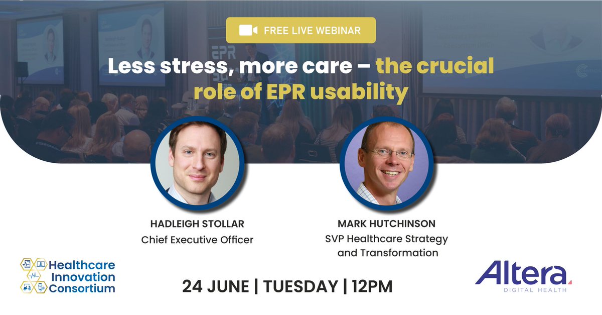 ▶️🌐 Join us for our webinar in association with the Healthcare Innovation Consortium. 

Less stress, more care – the crucial role of EPR usability.

🗓️ 24 June | 🕛 12:00–13:00

As members of the EPR Network, we invite clinicians and healthcare professionals to a session on how