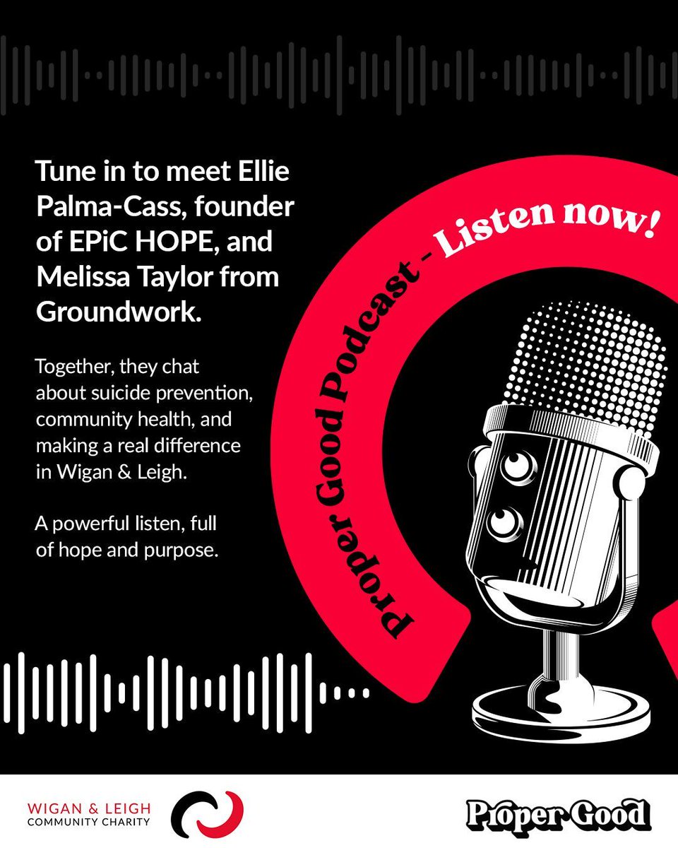 🎧 One of our early Proper Good Podcast episodes features Ellie Palma-Cass, founder of EPiC HOPE, and Melissa Taylor from Groundwork. 

Together, they chat about suicide prevention, community health, and making a real difference in Wigan &amp; Leigh. 
 
🎥 youtube.com/watch?v=Dq5GkR…