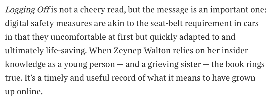 Adele Zeynep Walton (@adelewalton.bsky.social) (@adelewalton121) on Twitter photo Thank you <a href="/thetimes/">The Times and The Sunday Times</a> for this kind review of Logging Off a day before publication day. Full piece here: thetimes.com/culture/books/… Thank you <a href="/thetimes/">The Times and The Sunday Times</a> for this kind review of Logging Off a day before publication day. Full piece here: thetimes.com/culture/books/…