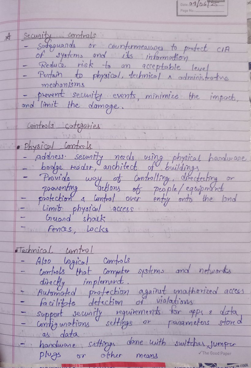 ashish_enaniya3's tweet image. Day 12/21 Certified In Cybersecurity by ISC2. Today i have covered Security Controls , their categories and types.
#ISC2 #Cybersecurity #Securitycontrols 
My notes ✍🏻