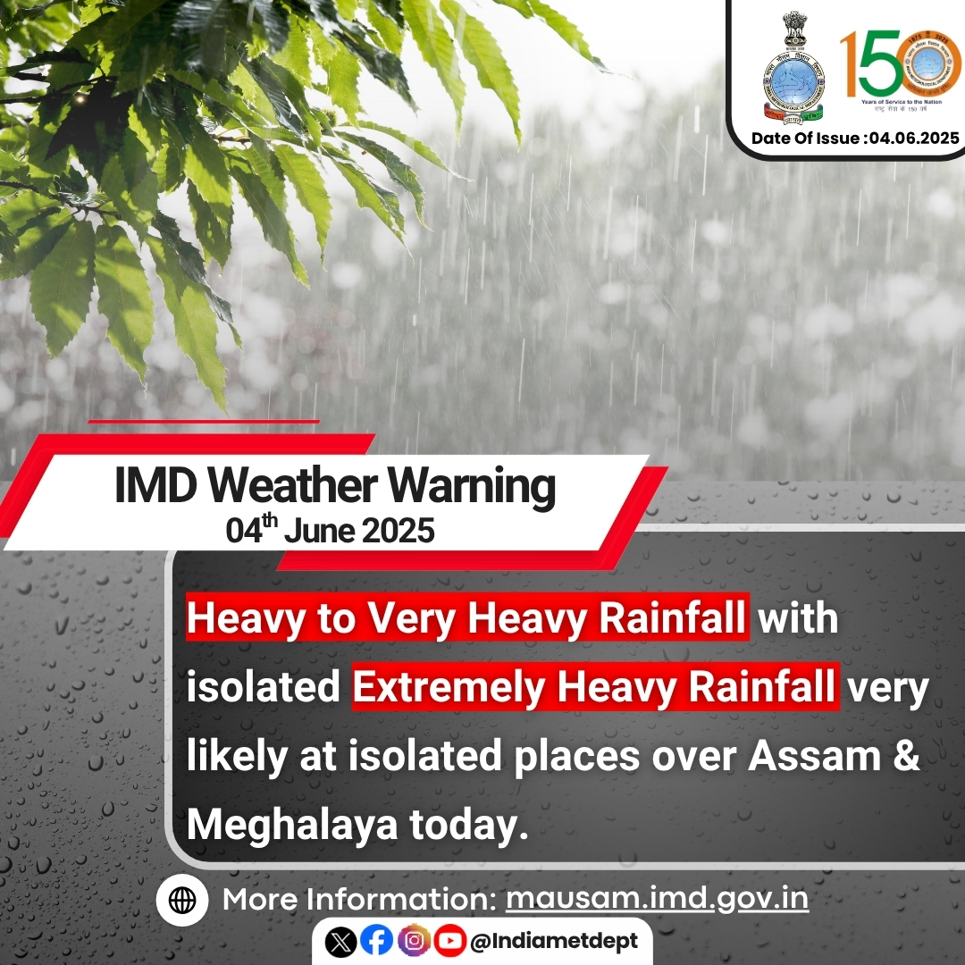 Indiametdept's tweet image. Heavy to Very Heavy Rainfall with isolated Extremely Heavy Rainfall very likely at isolated places over Assam &amp;amp; Meghalaya today.
#imdweather #rainfall #rainfallupdate #AssamRain #MeghalayaWeather #HeavyRainfall #ExtremeWeather #MonsoonSeason #WeatherUpdate #StaySafe
@moesgoi