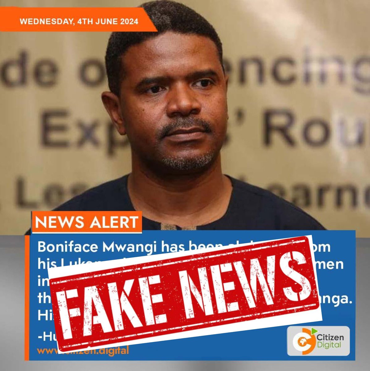 husseinkhalid (@husskhalid) on Twitter photo Please be weary of fake news circulating linked to me.
I can confirm that <a href="/bonifacemwangi/">The People’s Watchman</a> is safe and has not been abducted by anyone.
I urge those circulating fake news to desist. It’s only raising unnecessary tension and will lead to public mistrust. Please be weary of fake news circulating linked to me.
I can confirm that <a href="/bonifacemwangi/">The People’s Watchman</a> is safe and has not been abducted by anyone.
I urge those circulating fake news to desist. It’s only raising unnecessary tension and will lead to public mistrust.