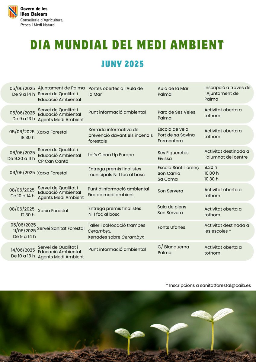 Conselleria d'Agricultura, Pesca i Medi Natural (@agriculturagoib) on Twitter photo 🌿 El <a href="/goib/">Govern de les Illes Balears</a> commemora el Dia Mundial del Medi Ambient, que se celebra demà, amb diferents activitats educatives i divulgatives arreu de les illes
L'objectiu és conscienciar la població sobre la importància de preservar i protegir els hàbitats naturals
🔗 tn.caib.es/ActesMA 🌿 El <a href="/goib/">Govern de les Illes Balears</a> commemora el Dia Mundial del Medi Ambient, que se celebra demà, amb diferents activitats educatives i divulgatives arreu de les illes
L'objectiu és conscienciar la població sobre la importància de preservar i protegir els hàbitats naturals
🔗 tn.caib.es/ActesMA