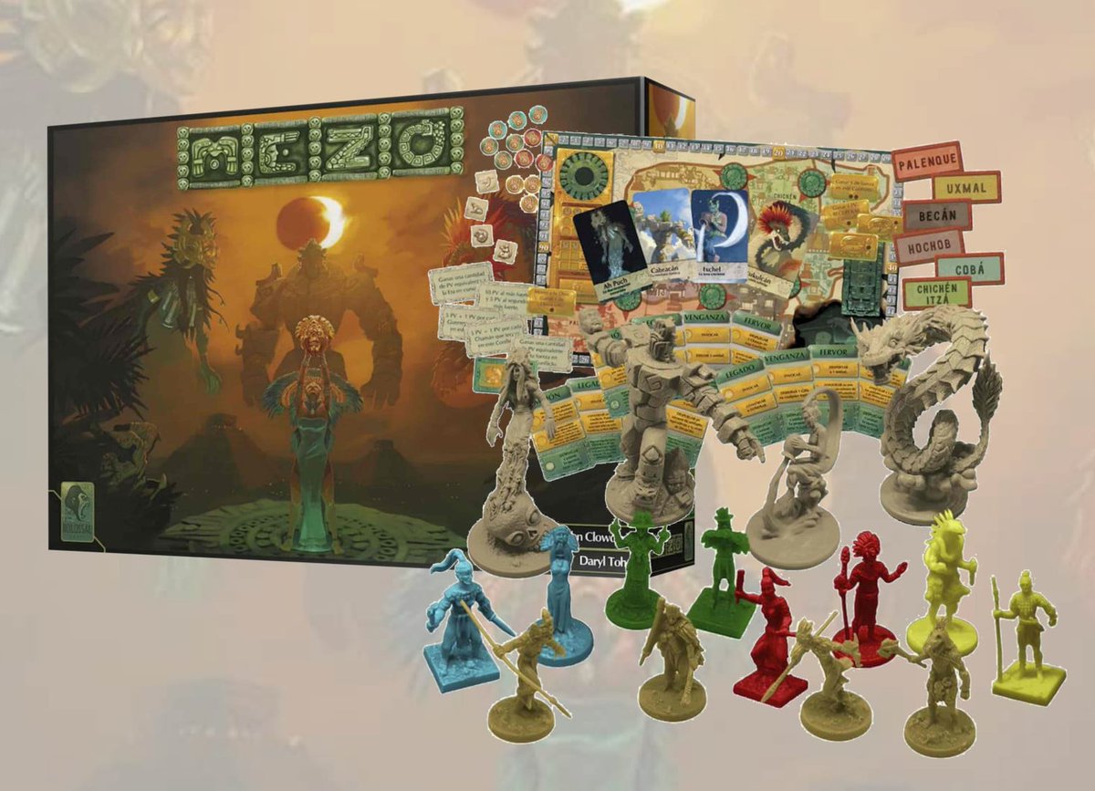Construye pirámides, ofrece sacrificios y enfréntate a las otras tribus. Así es MEZO, combinación entre control de áreas y mitología maya. 3meeples.es/eurogames/195-… #juegosdemesa