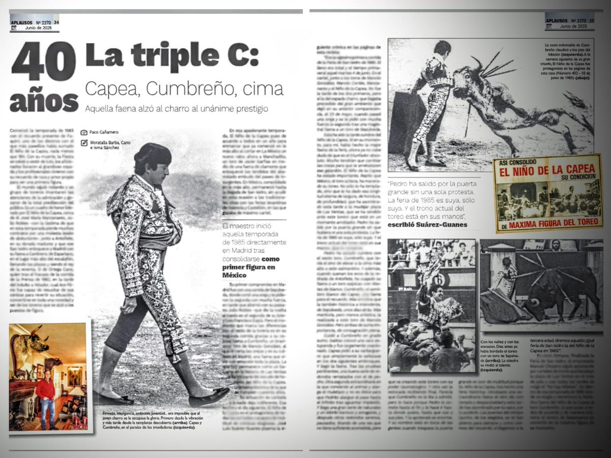 📰REPORTAJE I Capea, Cumbreño, cima... Madrid. 40 años de una faena histórica. La recordamos así en el nuevo Aplausos.

📎 Avance de los contenidos del número: aplausos.es/alejandro-tala…