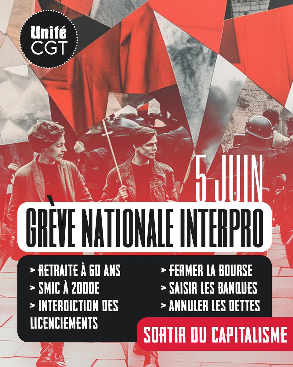UniteCGT's tweet image. ✊ GREVE NATIONALE INTERPROFESSIONNELLE LE 5 JUIN ! ORGANISONS LA CONTRE-ATTAQUE ! ✊