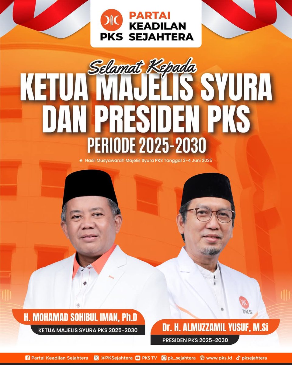 Selamat mengemban amanah bagi Ketua Majlis Syuro dan Presiden PKS periode 2025-2030
#pemiraPKS