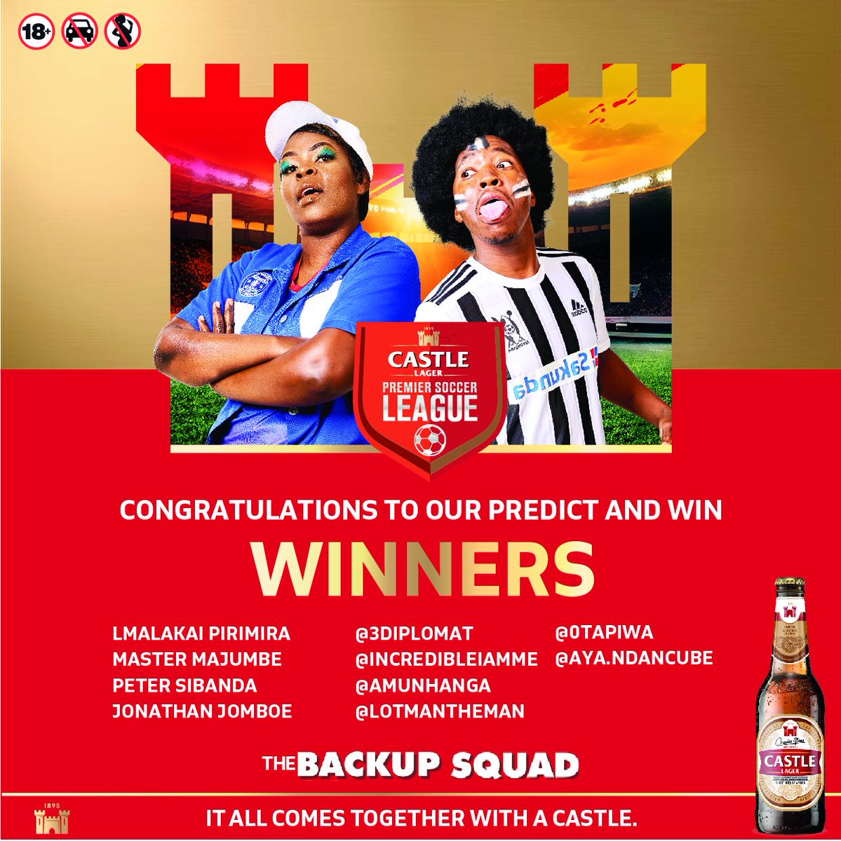 Castle Lager Zimbabwe (@castlelagerzw) on Twitter photo Congratulations  to the winners of the Dynamos F.C. vs Highlanders F.C. predict and win  competition! Kindly DM us for details on how to collect your prize. Congratulations  to the winners of the Dynamos F.C. vs Highlanders F.C. predict and win  competition! Kindly DM us for details on how to collect your prize.