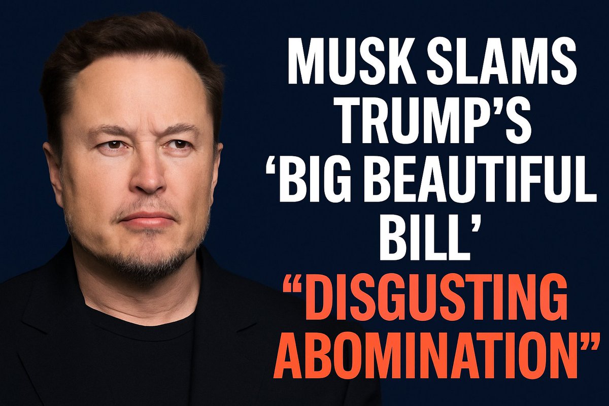 nwmsound's tweet image. Musk Slams Trump’s ‘Big Beautiful Bill’

Elon Musk calls Trump’s massive spending bill a “disgusting abomination” — warning it’ll explode the deficit

GOP now faces internal rebellion.
#ElonMusk #TrumpBill #Spending #Politics #BoardroomPatriot