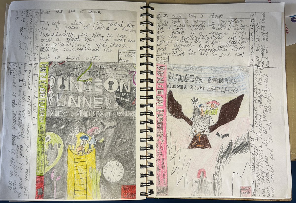Mrs Burton-Gardner (@missbgtjs) on Twitter photo Will loves the Dungeon Runners series &created a double page review of books 1&2 for our reading scrapbook. The books are working their way round our class quickly. Highly recommended by William! <a href="/sparkbookaward/">Spark! School Book Awards</a> <a href="/OpenUni_RfP/">Reading for Pleasure ๐งถ</a> Will loves the Dungeon Runners series &created a double page review of books 1&2 for our reading scrapbook. The books are working their way round our class quickly. Highly recommended by William! <a href="/sparkbookaward/">Spark! School Book Awards</a> <a href="/OpenUni_RfP/">Reading for Pleasure ๐งถ</a>