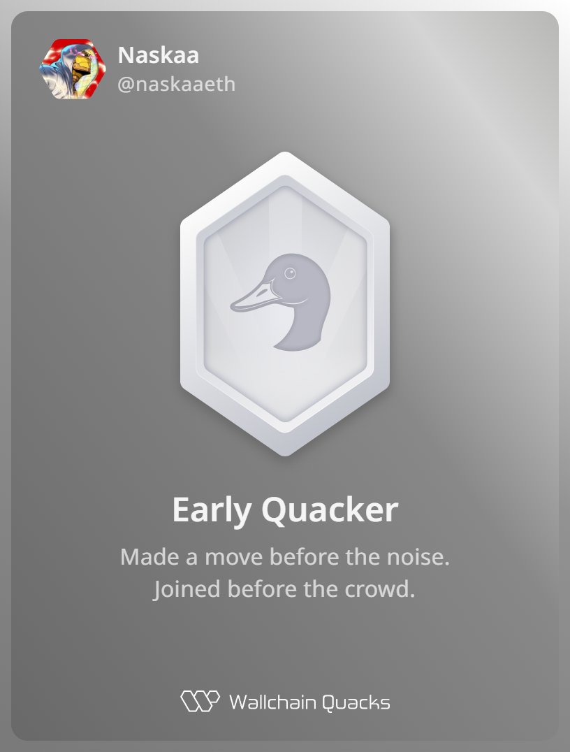 Just claimed my first badge on <a href="/wallchain_xyz/">Wallchain Quacks</a> !

This early claim will be closed soon, thanks to <a href="/sid_onchain/">Sid (app/acc)</a> for the invite!

I myself got a few invites, comment below if you need one 🫶