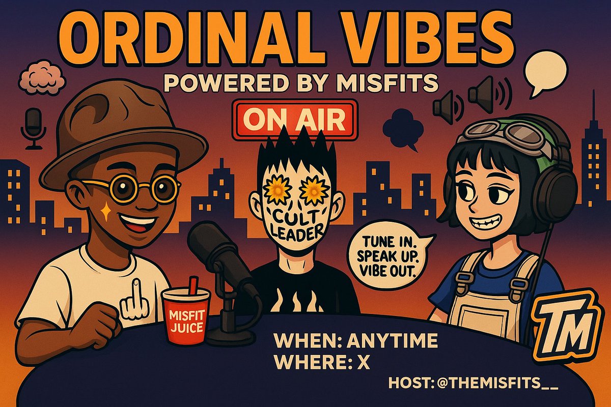 Ordinal Vibes! 🎙️ Episode 25: It's all relative!

🗓️ Wednesday | 1 PM UK | 8 AM ET | 5 AM PT

Host <a href="/OGDAD__/">OGDad</a> 👴🏽

Co-hosts: <a href="/CreatorBitcoin/">Creator</a> &amp; @bri_alyss 🪐🍭

Set a reminder for our upcoming space! x.com/i/spaces/1ynKO…