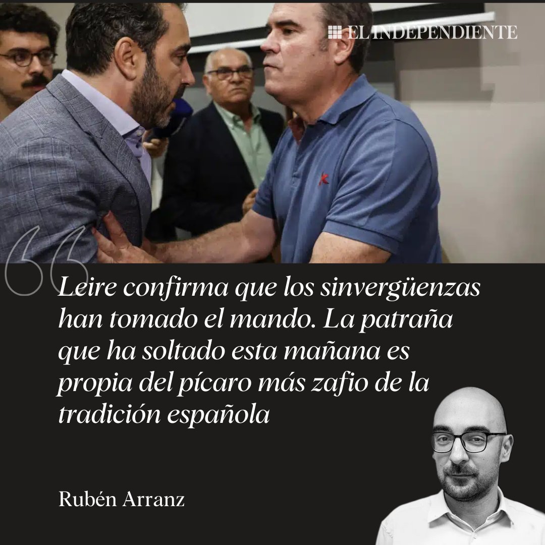 📍La #OPINIÓN de <a href="/RubenArranz_/">Rubén Arranz</a> | "Leire confirma que los sinvergüenzas han tomado el mando. La patraña que ha soltado esta mañana es propia del pícaro más zafio de la tradición española"
elindependiente.com/espana/2025/06…