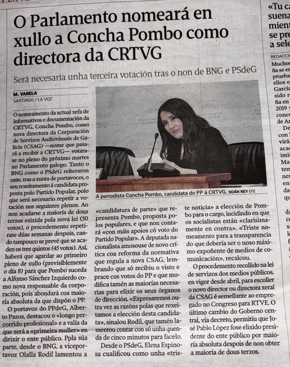 A aspirante a dirixir a CSAG (<a href="/crtvg/">CRTVG</a>) manu militari, como xa viña facendo cos informativos, farao tras unha terceira votación. Un cargo que debera suscitar consenso, será exercido por alguén incapaz de convencer máis que aos seus. Non parece o mellor comezo posible.