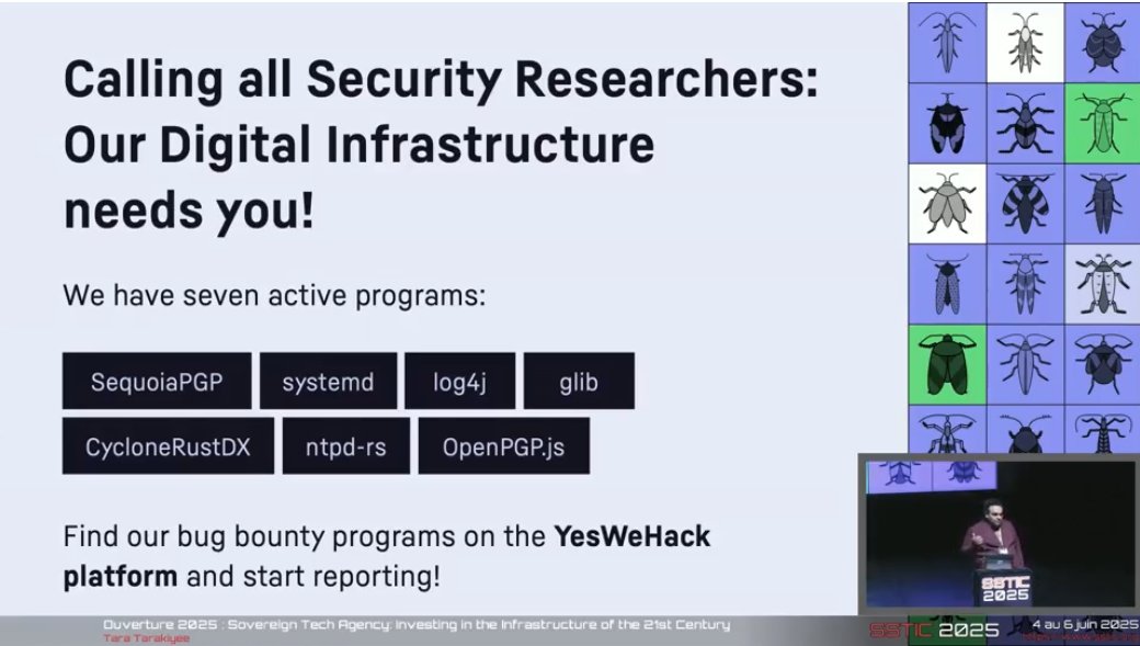 YesWeHack ⠵ (@yeswehack) on Twitter photo 🎤 <a href="/sstic/">SSTIC</a> opens with Tara Tarakiyee from <a href="/sovtechagency/">Sovereign Tech Agency</a> diving into their public #bugbounty program on <a href="/yeswehack/">YesWeHack ⠵</a> — including a new OpenPGP #CVE found just days ago!💥
Replay: sstic.org/2025/presentat… 🎤 <a href="/sstic/">SSTIC</a> opens with Tara Tarakiyee from <a href="/sovtechagency/">Sovereign Tech Agency</a> diving into their public #bugbounty program on <a href="/yeswehack/">YesWeHack ⠵</a> — including a new OpenPGP #CVE found just days ago!💥
Replay: sstic.org/2025/presentat…