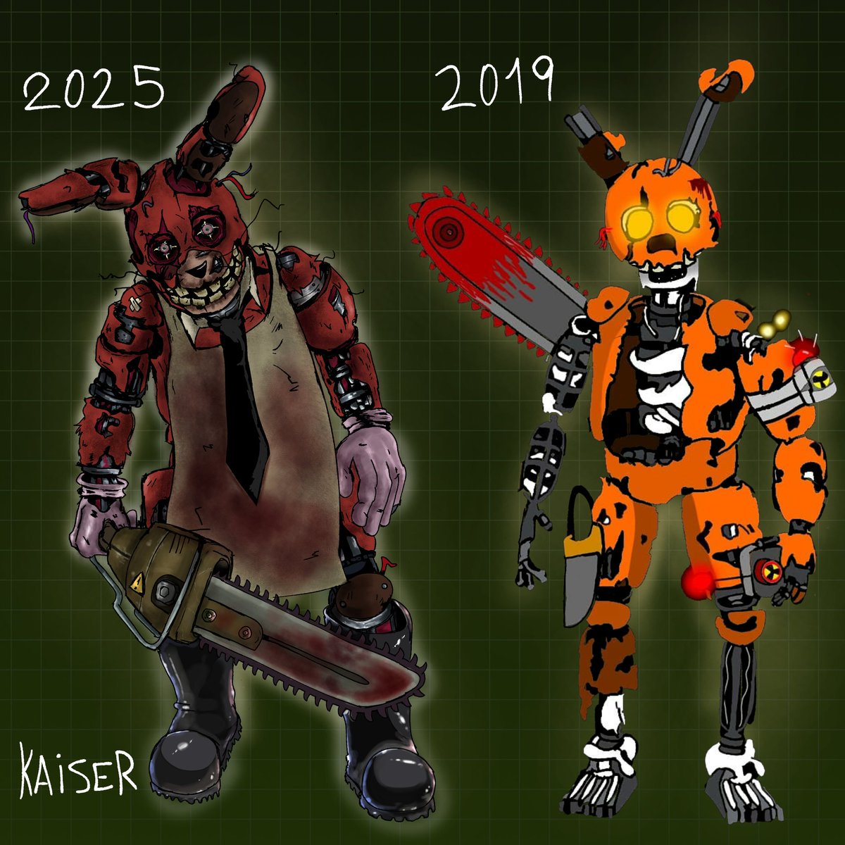 jackospringtrap's tweet image. Comparación de estilo de dibujo de mí personaje Kaiser quien su anterior nombre era jack-O-springtrap