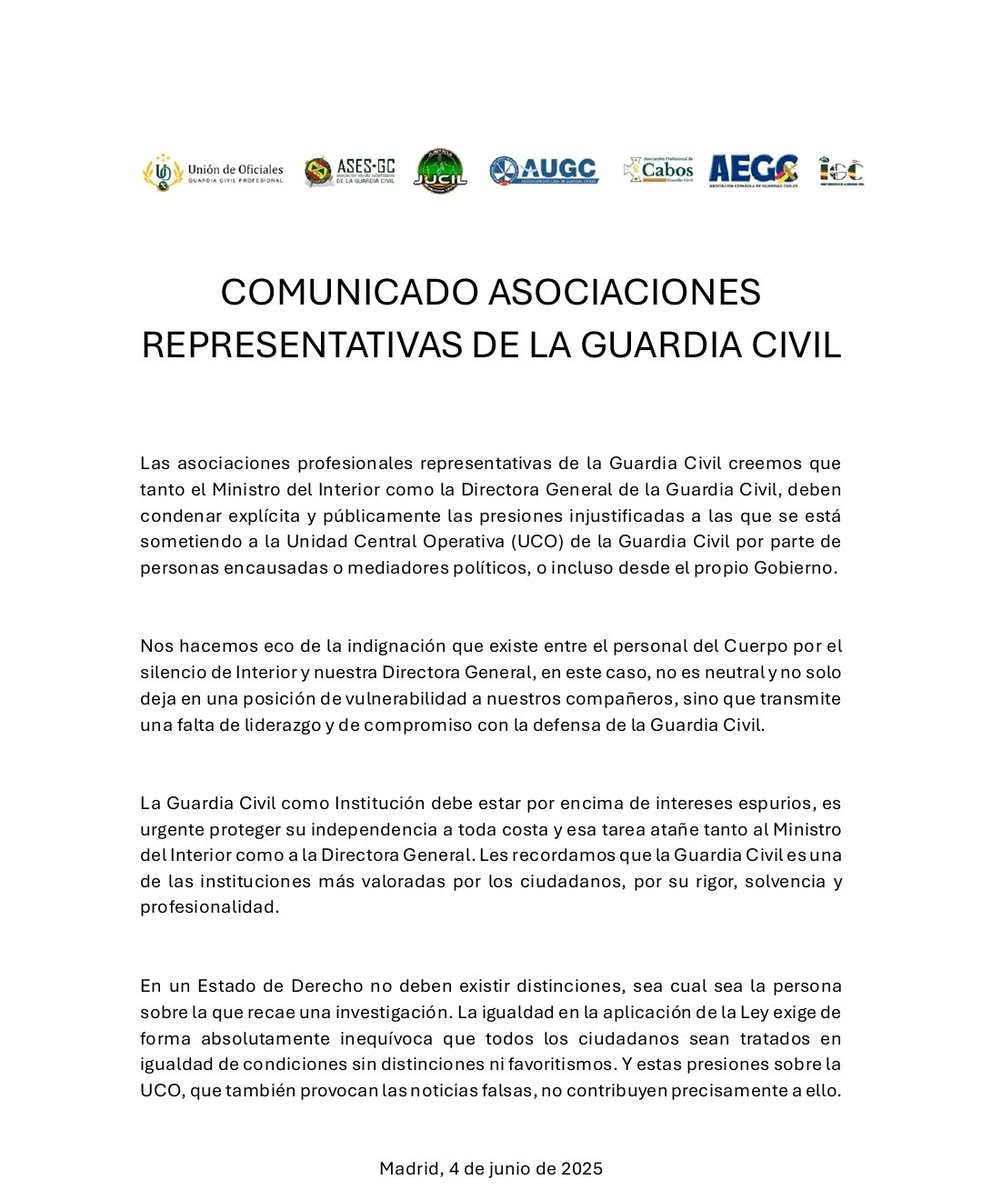 Unión de Oficiales Guardia Civil (@unionoficiales) on Twitter photo Las asociaciones profesionales de <a href="/guardiacivil/">Guardia Civil</a> se unen frente al ataque que sufre la UCO y el inadmisible silencio de <a href="/interiorgob/">Ministerio del Interior</a> Las asociaciones profesionales de <a href="/guardiacivil/">Guardia Civil</a> se unen frente al ataque que sufre la UCO y el inadmisible silencio de <a href="/interiorgob/">Ministerio del Interior</a>
