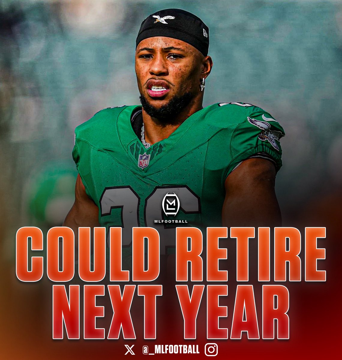 MLFootball (@_mlfootball) on Twitter photo 🚨BREAKING: #EAGLES STAR SAQUON BARKLEY SAYS HE COULD RETIRE NEXT YEAR
“I'll probably be one of those guys that it'll be out of nowhere. I'll probably just wake up one day, whether it's next year or 2 years & just be like, 'Yeah it's over” - Like Barry Sanders
(Via <a href="/greenlight/">Green Light with Chris Long</a>) 🚨BREAKING: #EAGLES STAR SAQUON BARKLEY SAYS HE COULD RETIRE NEXT YEAR
“I'll probably be one of those guys that it'll be out of nowhere. I'll probably just wake up one day, whether it's next year or 2 years & just be like, 'Yeah it's over” - Like Barry Sanders
(Via <a href="/greenlight/">Green Light with Chris Long</a>)