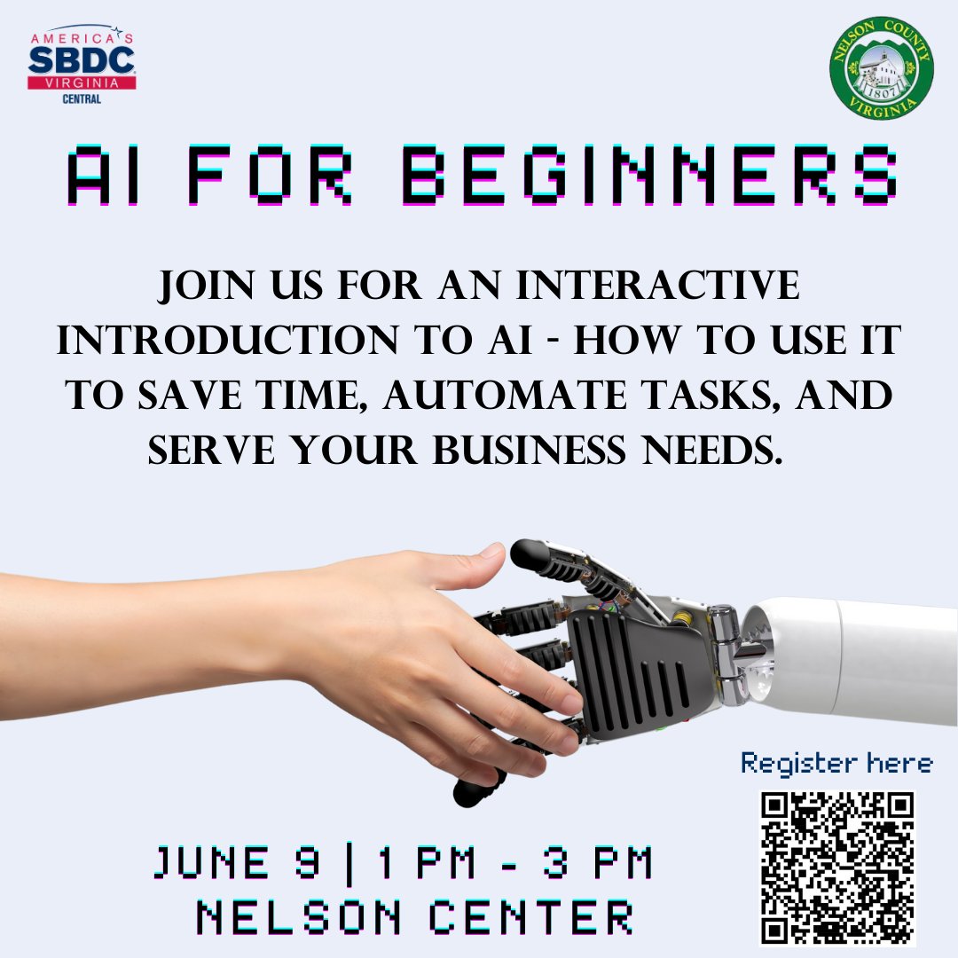 Join CV SBDC director and AI enthusiast Bo Grist on Monday, June 9th at the Nelson Center for a hands-on exploration of how current AI software can assist you in your business operations. 
➡️ Register here: loom.ly/Hp7UktE
#smallbusiness #entrepreneur #AI #NelsonCounty