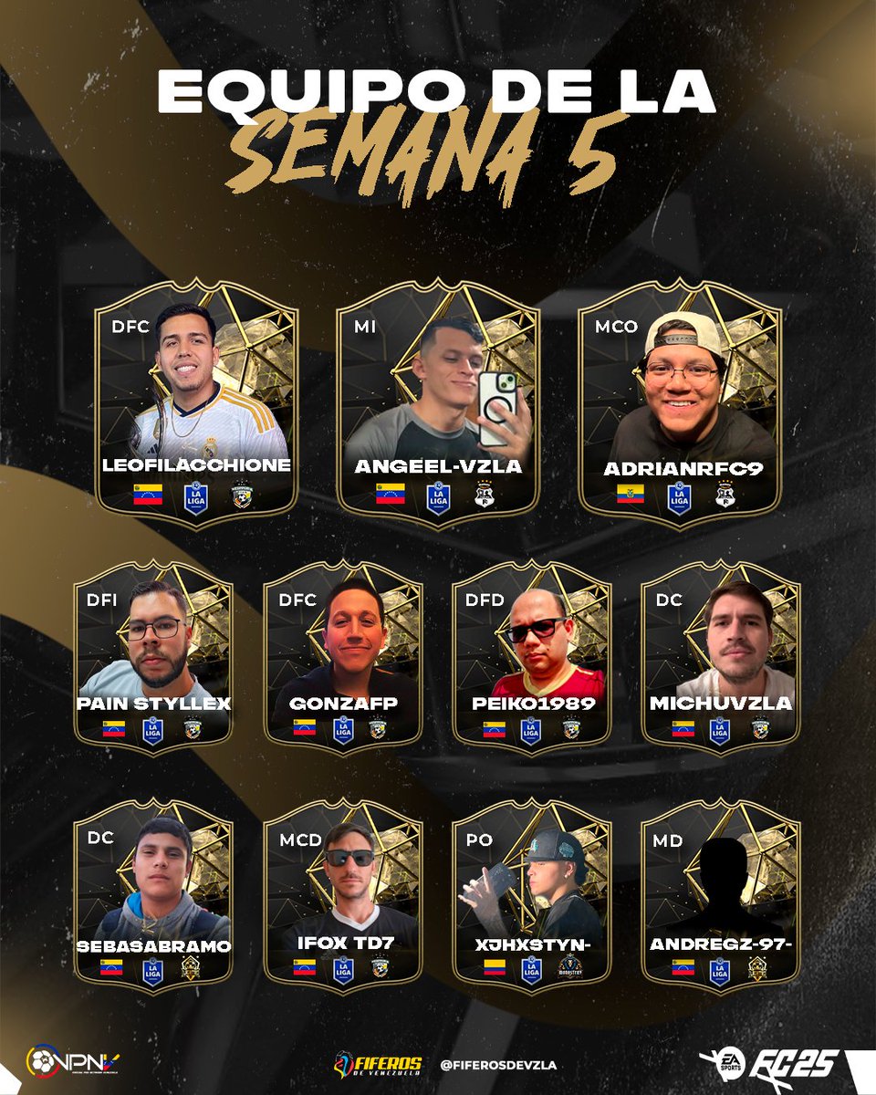 Fiferos de Venezuela (@fiferosdevzla) on Twitter photo #NotiFDV "EQUIPO DE LA SEMANA" 🔥 Les traemos el equipo de la semana 5 de #LALIGAVPNV <a href="/LVFVirtual/">Liga Virtual de Fútbol Venezolano</a> #EAFC25 #NotiFDV "EQUIPO DE LA SEMANA" 🔥 Les traemos el equipo de la semana 5 de #LALIGAVPNV <a href="/LVFVirtual/">Liga Virtual de Fútbol Venezolano</a> #EAFC25