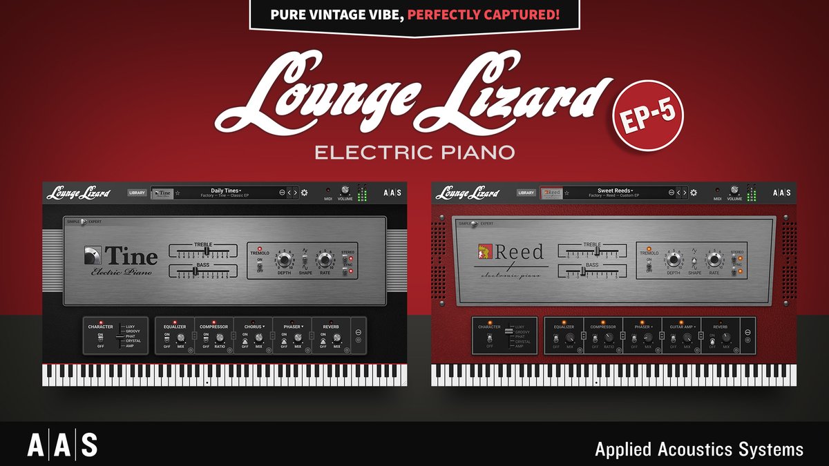 We’re excited to announce the official release of the brand new Lounge Lizard EP-5! Available right now at 25% Off. Check it out!  applied-acoustics.com/lounge-lizard-… #loungelizardep5 #AAS #electricpiano
