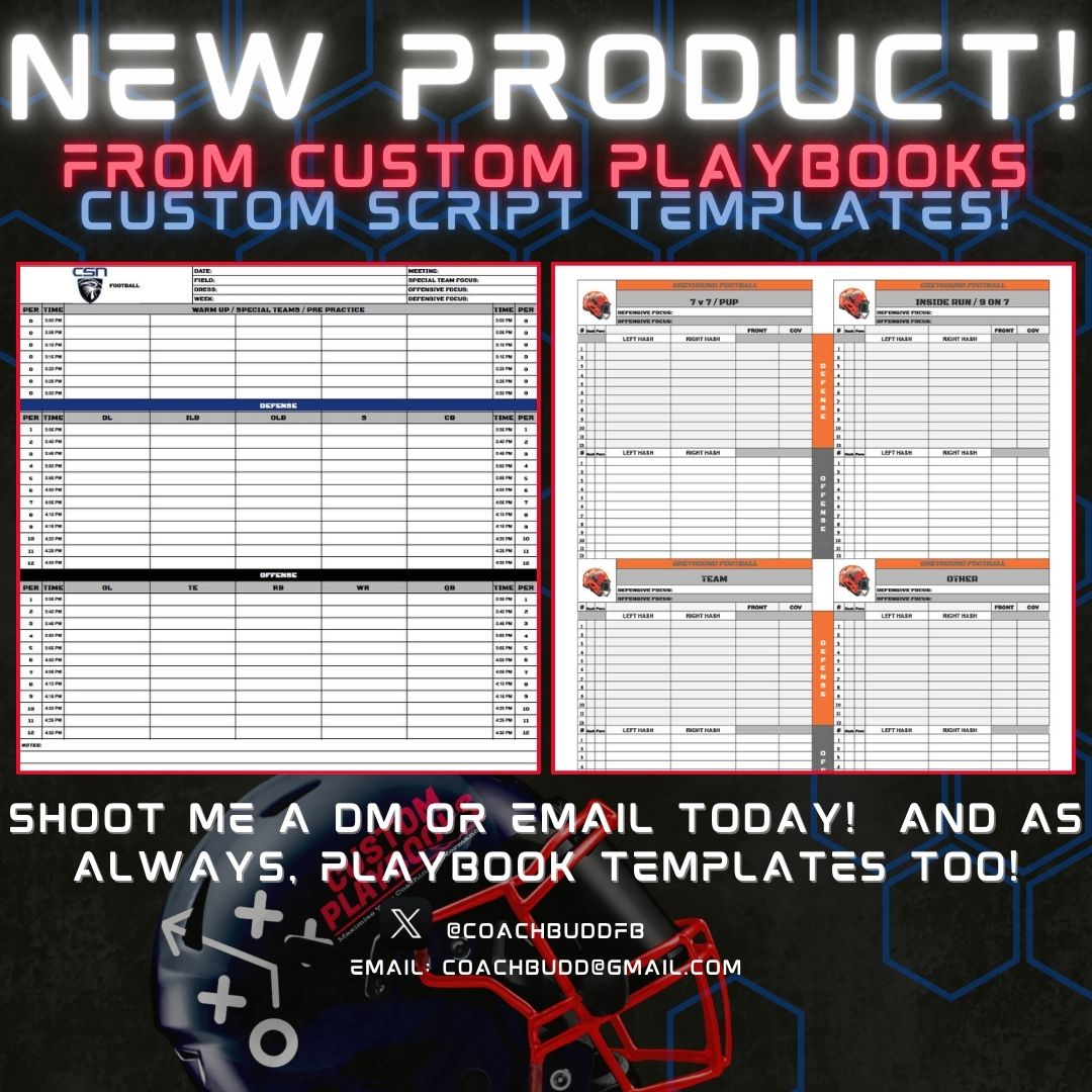 CoachBuddFB's tweet image. 🚨🚨Coaches, its a great time to get your playbooks updated over summer, so you are ready for all your summer installs and more importantly fall camp! Shoot me a DM today