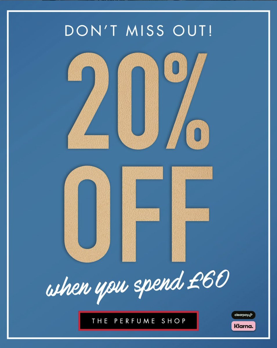 Enjoy 20% off when you spend £60 🛍️✨

Head to The Perfume Shop on Mill Lane Arcade.

Offer ends 15.06.2025. Online and in store. T&amp;Cs apply, while stocks last.