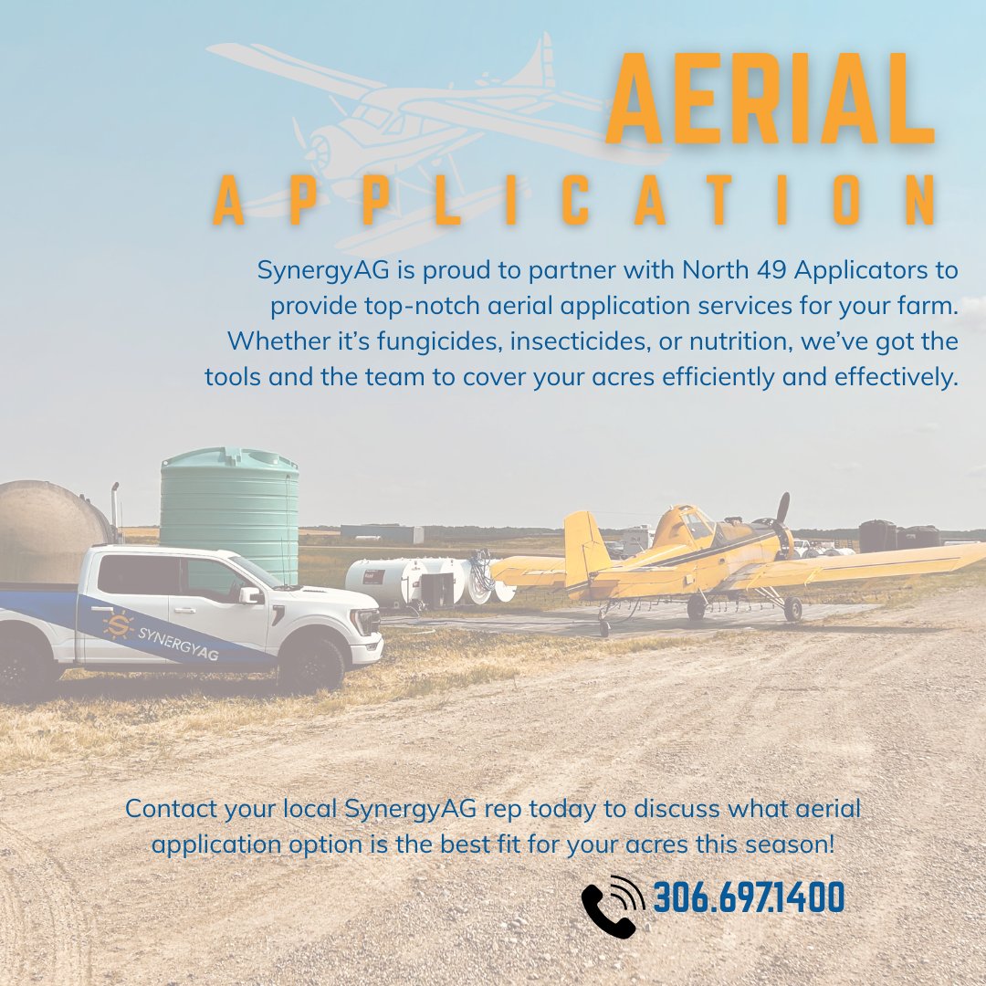 🚁 Taking your acres to new heights! 

SynergyAG &amp; North 49 Applicators offer expert aerial application for timely, trusted coverage. 

Talk to your SynergyAG rep today! 🌾

#SynergyAG #North49Applicators #AerialApplication #PrairieAg #CropCare #FarmSmart