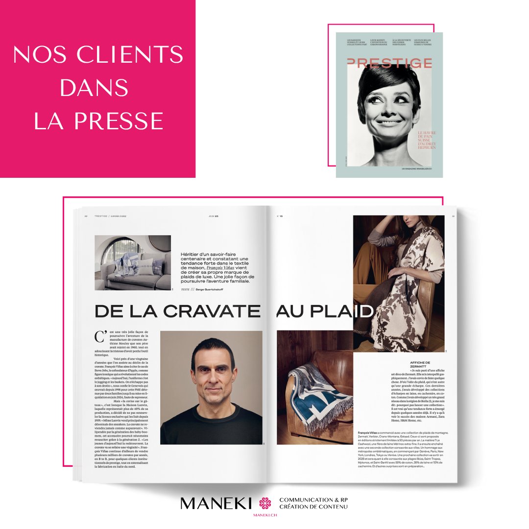 maneki_rp's tweet image. 𝗡𝗼𝘀 𝗰𝗹𝗶𝗲𝗻𝘁𝘀 𝗱𝗮𝗻𝘀 𝗹𝗮 𝗽𝗿𝗲𝘀𝘀𝗲 📰 Retrouvez la belle histoire de l&apos;entreprise familiale VIÑAS GENÈVE dans la nouvelle édition de PRESTIGE Immobilier! #plaid #luxe #RP #RelationsPresse