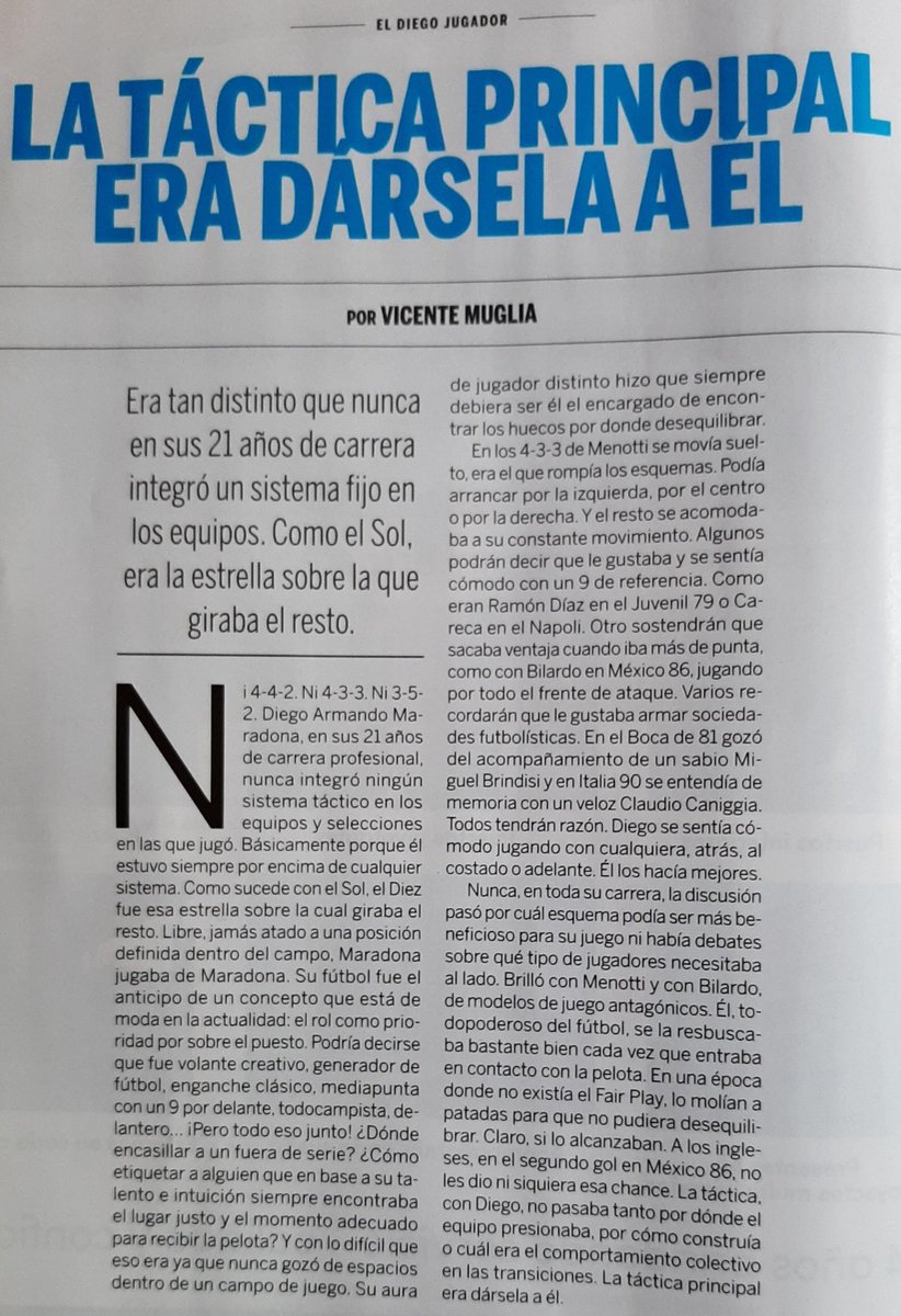 profepochettino's tweet image. ¿DE QUÉ JUGABA MARADONA? ¡DE MARADONA!

NI 4-4-2, NI 4-3-3, NI 3-5-2...
&quot;LA TÁCTICA PRINCIPAL ERA DÁRSELA A ÉL&quot;

Recuerdo de la columna de Vicente Muglia en la revista especial de Diario Ole dedicada a Diego en Diciembre de 2020.