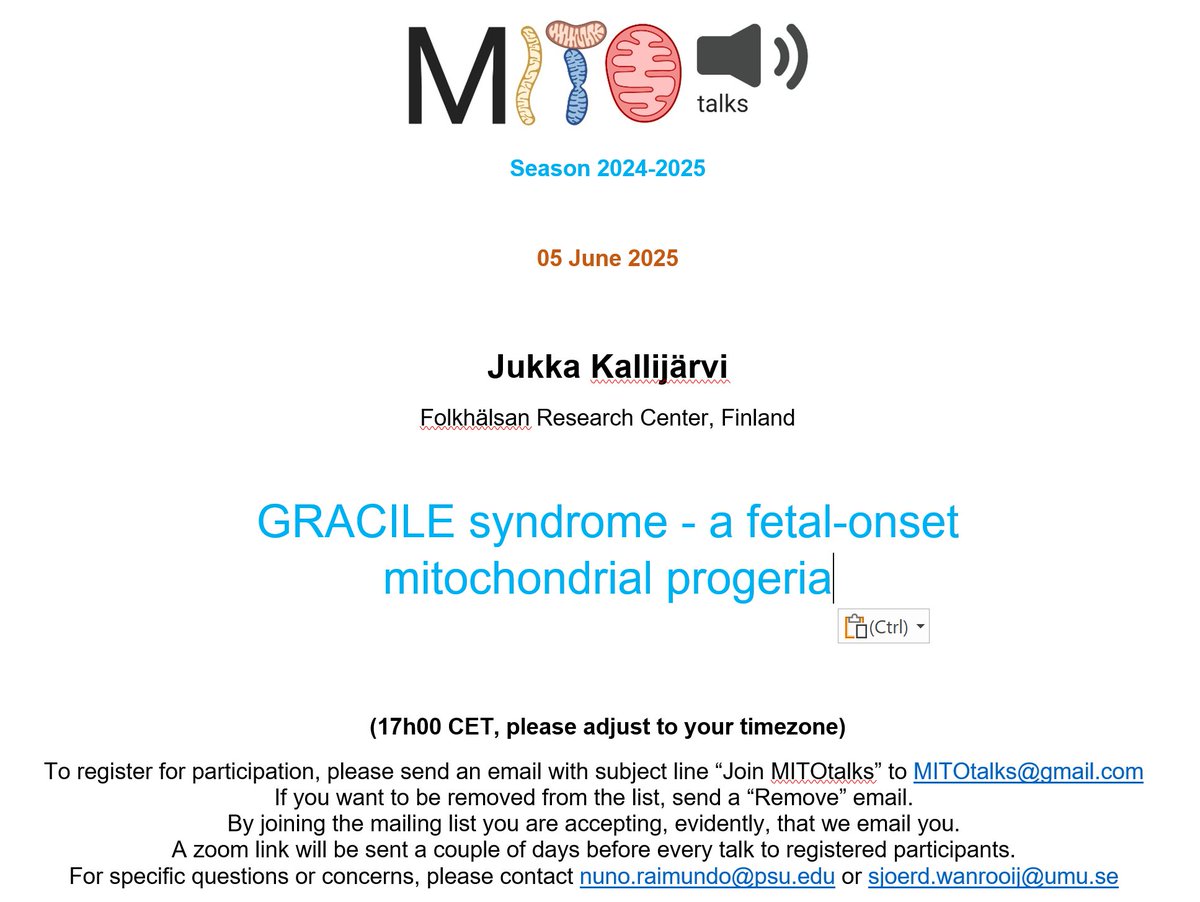 MitOtalks's tweet image. MITOtalks and especially MITOchats have been playing with time travel. This week, instead of bringing the future over, we will get there faster: our speaker will tell us all about a mitochondrial progeria syndrome. Usual time and place.