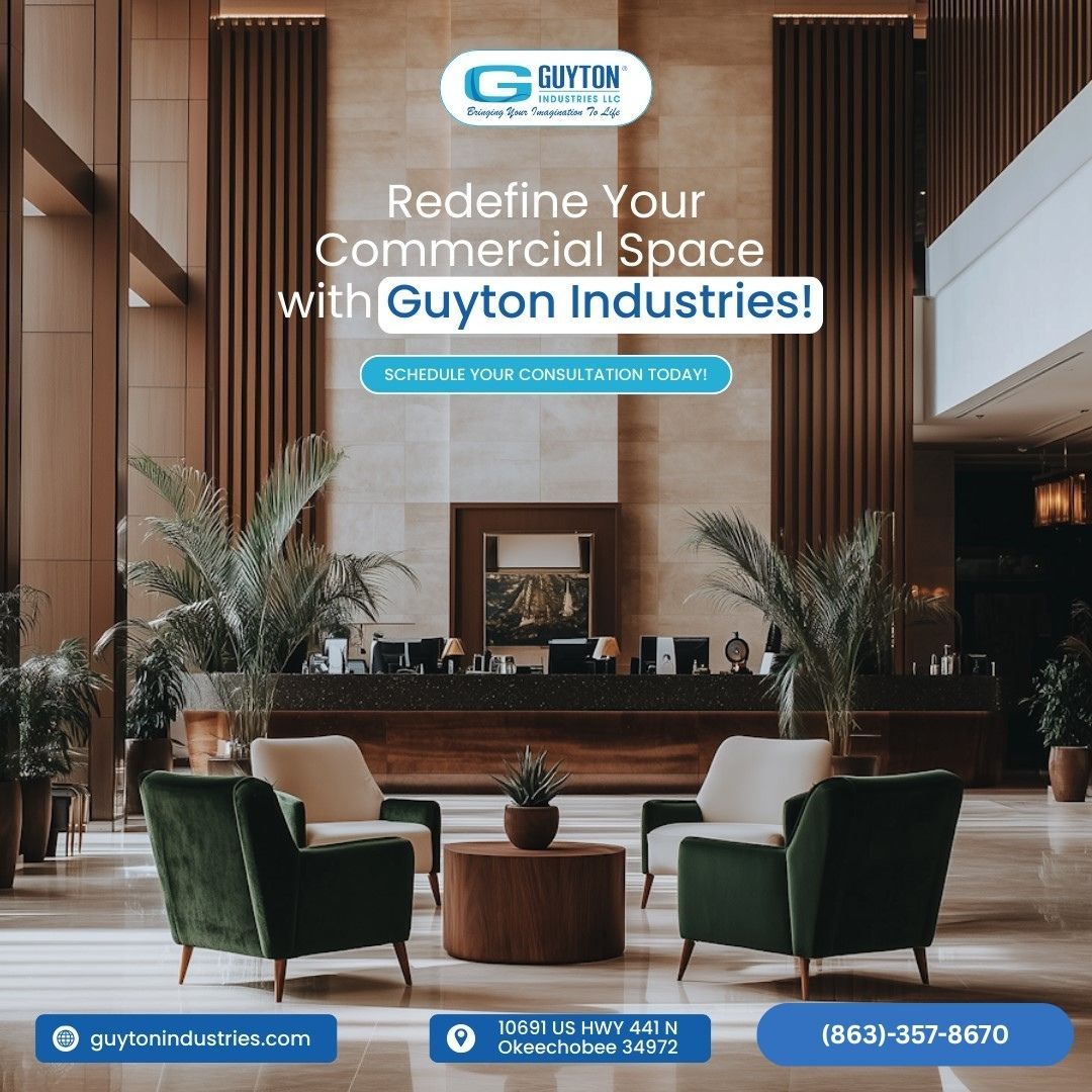 GuytonIndustri1's tweet image. Redefine your commercial space with Guyton Industries! 🏢✨ From retail storefronts 🛍️ to modern offices 💼, we blend style &amp;amp; function to wow your clients. Ready for a transformation? 🚀

📞 (863)-357-8670
🌐 guytonindustries.com

#CommercialDesign #SpaceRedefined #Office