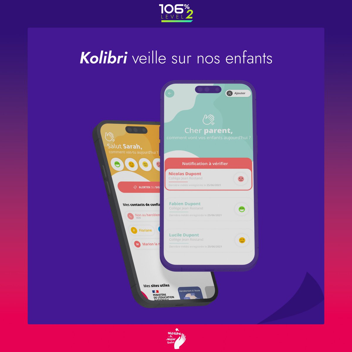 106% (@106pourcent_) on Twitter photo 🚨 Victime ou témoin de harcèlement ?
📱 L’appli Kolibri, créée par <a href="/MTendue/">Association MarionLaMainTendue ❤️💕</a> , peut faire la différence.
✅ Aide rapide et discrète
✅ Infos fiables
✅ Vrai soutien
📲 Partager Kolibri dès maintenant autour de vous !
#sensix #MarionLaMainTendue 🚨 Victime ou témoin de harcèlement ?
📱 L’appli Kolibri, créée par <a href="/MTendue/">Association MarionLaMainTendue ❤️💕</a> , peut faire la différence.
✅ Aide rapide et discrète
✅ Infos fiables
✅ Vrai soutien
📲 Partager Kolibri dès maintenant autour de vous !
#sensix #MarionLaMainTendue