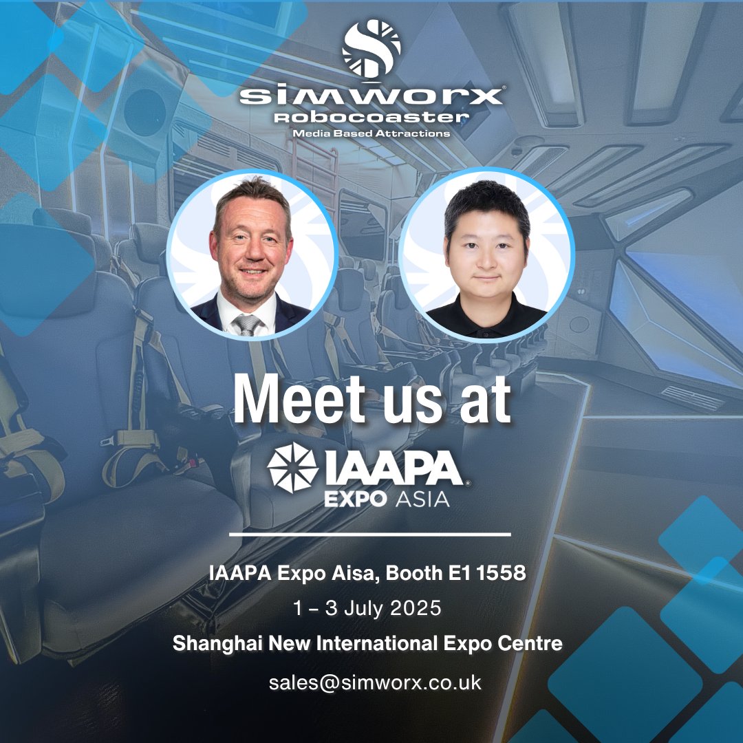 Simworx is heading to Shanghai! 🇨🇳

We’re thrilled to be exhibiting at IAAPA Expo Asia 2025 from July 1st to 3rd at the Shanghai New International Expo Centre.

📍 Find us at Booth # E1 1558

#Simworx #MediaBasedAttractions #ThemeParks