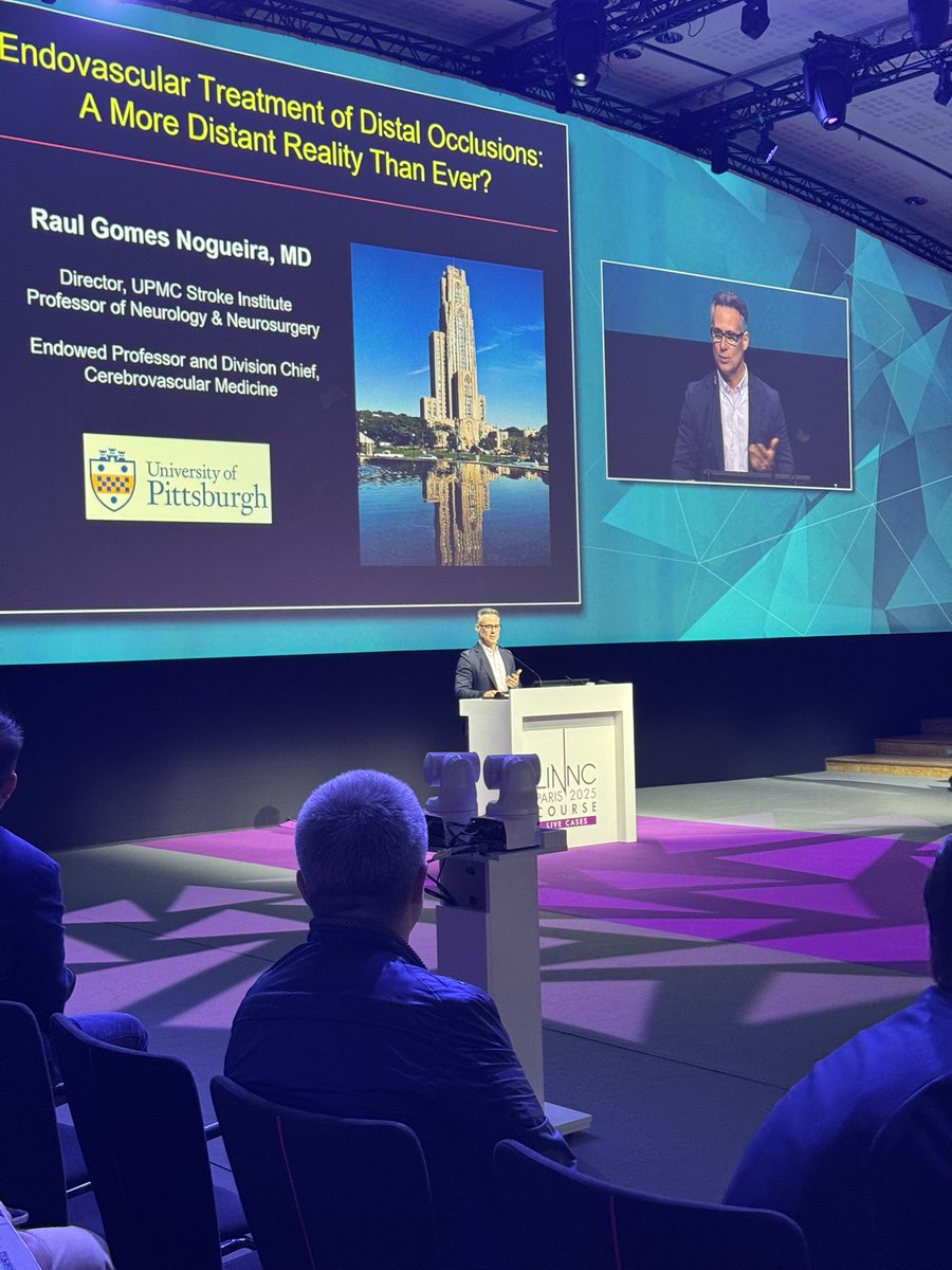 PittStroke's tweet photo. Presenting the results of SUMMIT MAX, discussing distal thrombectomy, and Thrombectomy without Borders, @RaulNogueiraMD at LINNC Paris @PittNeurology https://t.co/SAZgVWLxLM