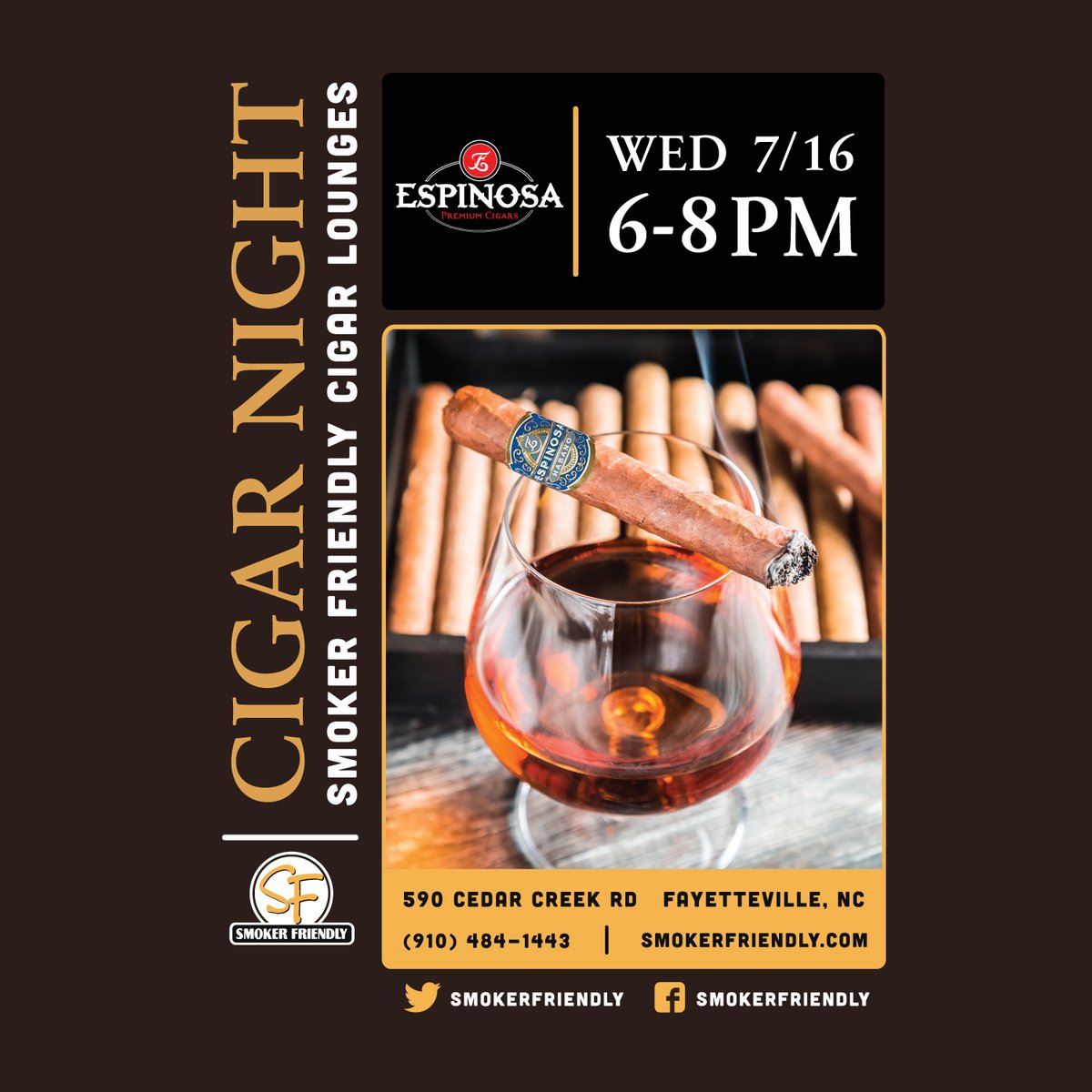 Join us for a Cigar Night at Smoker Friendly in Fayetteville, NC on Wednesday, July 16th from 6PM–8PM and enjoy a premium smoke with Richie Otero, brand rep for Espinosa Cigars. Don’t miss this chance to meet Richie and explore the bold flavors of Espinosa!