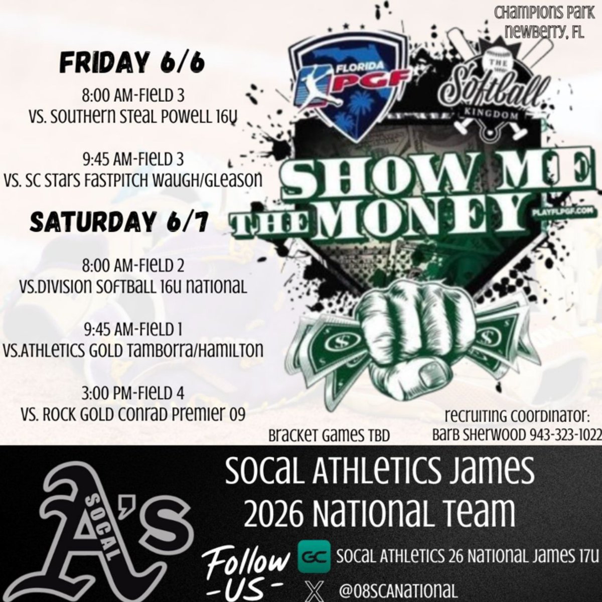 Leah Bowden (@leahbowden_2026) on Twitter photo Can’t wait to hit the field with <a href="/08SCANATIONAL/">SOCAL2026</a> this weekend in Newberry, Florida.<a href="/BSherSB/">Barb Sherwood</a> <a href="/ExtraInningSB/">EXTRA INNING SOFTBALL</a> <a href="/TopPreps/">College Coach / College Scout / College Recruiter</a> <a href="/nxt1sports/">NXT 1</a> <a href="/TribSportsLive/">Tribune Sports LIVE!</a> <a href="/DfwSho/">DFW Sho'Case</a> <a href="/KyleParmley/">Kyle Parmley 🥎</a> <a href="/WallaceStSB/">Wallace State Softball</a> <a href="/UNASoftball/">North Alabama Softball</a> <a href="/coachangelbrown/">Angel Brown</a> <a href="/Acozart44/">Ashley Cozart</a> Can’t wait to hit the field with <a href="/08SCANATIONAL/">SOCAL2026</a> this weekend in Newberry, Florida.<a href="/BSherSB/">Barb Sherwood</a> <a href="/ExtraInningSB/">EXTRA INNING SOFTBALL</a> <a href="/TopPreps/">College Coach / College Scout / College Recruiter</a> <a href="/nxt1sports/">NXT 1</a> <a href="/TribSportsLive/">Tribune Sports LIVE!</a> <a href="/DfwSho/">DFW Sho'Case</a> <a href="/KyleParmley/">Kyle Parmley 🥎</a> <a href="/WallaceStSB/">Wallace State Softball</a> <a href="/UNASoftball/">North Alabama Softball</a> <a href="/coachangelbrown/">Angel Brown</a> <a href="/Acozart44/">Ashley Cozart</a>