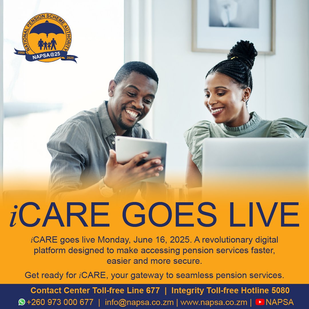 iCARE is coming soon. Your gateway to seamless pension management. Employers will streamline returns &amp; contributions, while members access statements &amp; update details anytime, anywhere.
 For more information, visit napsa.co.zm