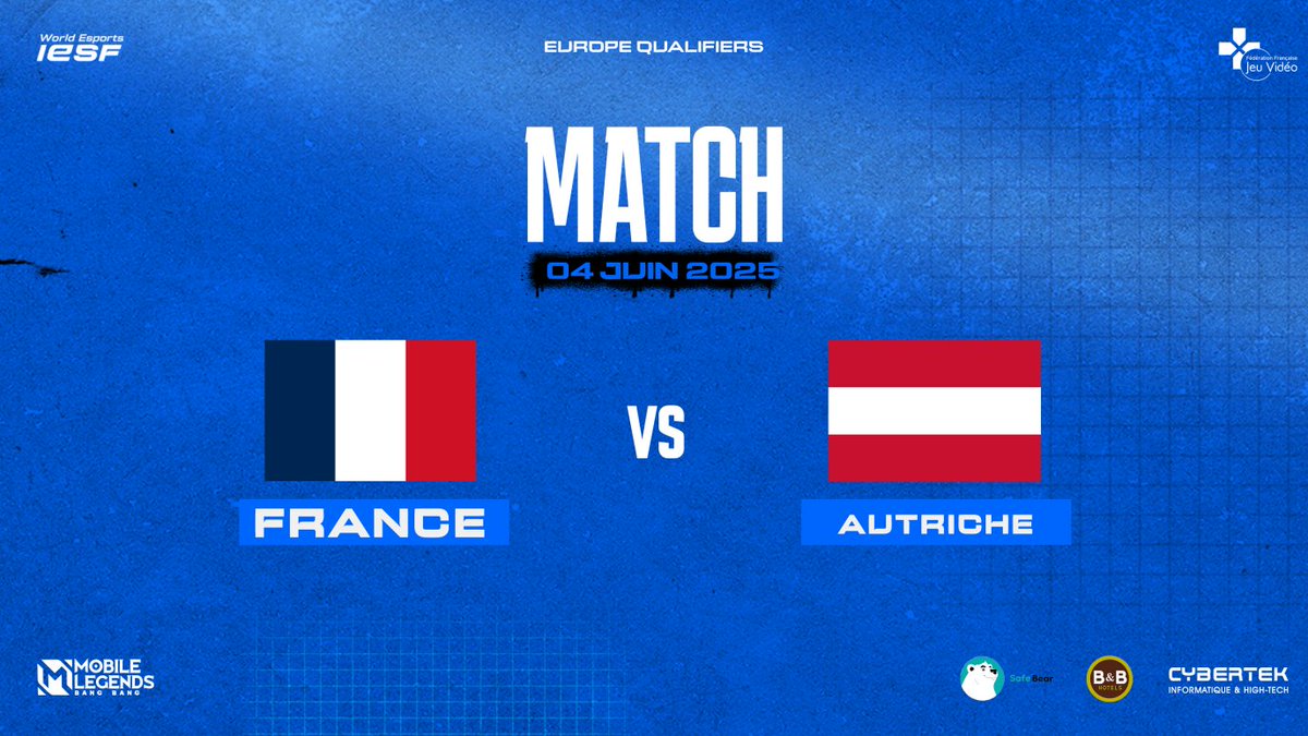 🇫🇷 Nos représentants français MLBB entrent en scène !
1er match du Closed Qualifier de l’IESF
 European Esports Championship 2025 :
France  🇫🇷 vs 🇦🇹 Autriche
c’est en direct maintenant 
📺 ici : twitch.tv/ffjv_officiel
#IESF #EEC25
