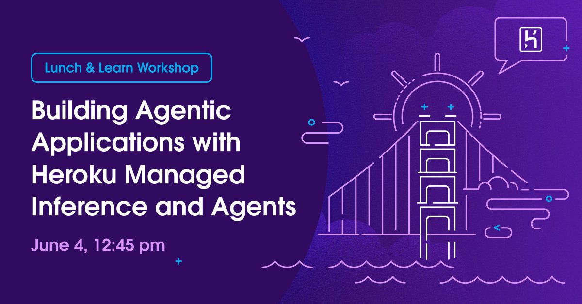 It's today! Join us at <a href="/aiDotEngineer/">AI Engineer</a> on Nob Hill A&amp;B at 12:45 p.m. for this hands-on workshop and learn all the great things we've been working on at <a href="/heroku/">Heroku</a> for AI developers. heroku.com/ai