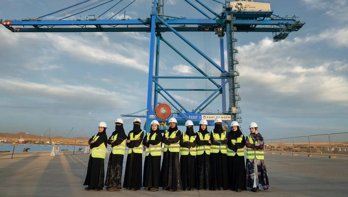 SaudiProject's tweet image. #ميناء_نيوم في #أوكساچون يستقبل أول دفعة رافعات جسرية مؤتمتة عن بُعد في السعودية، لتسريع مناولة الحاويات بدقة وكفاءة عالية، وسيعزز الميناء نمو الصناعة والتجارة الذكية، كما يقدم برنامج تدريب للكوادر النسائية السعودية في تقنيات التشغيل المستقبلية