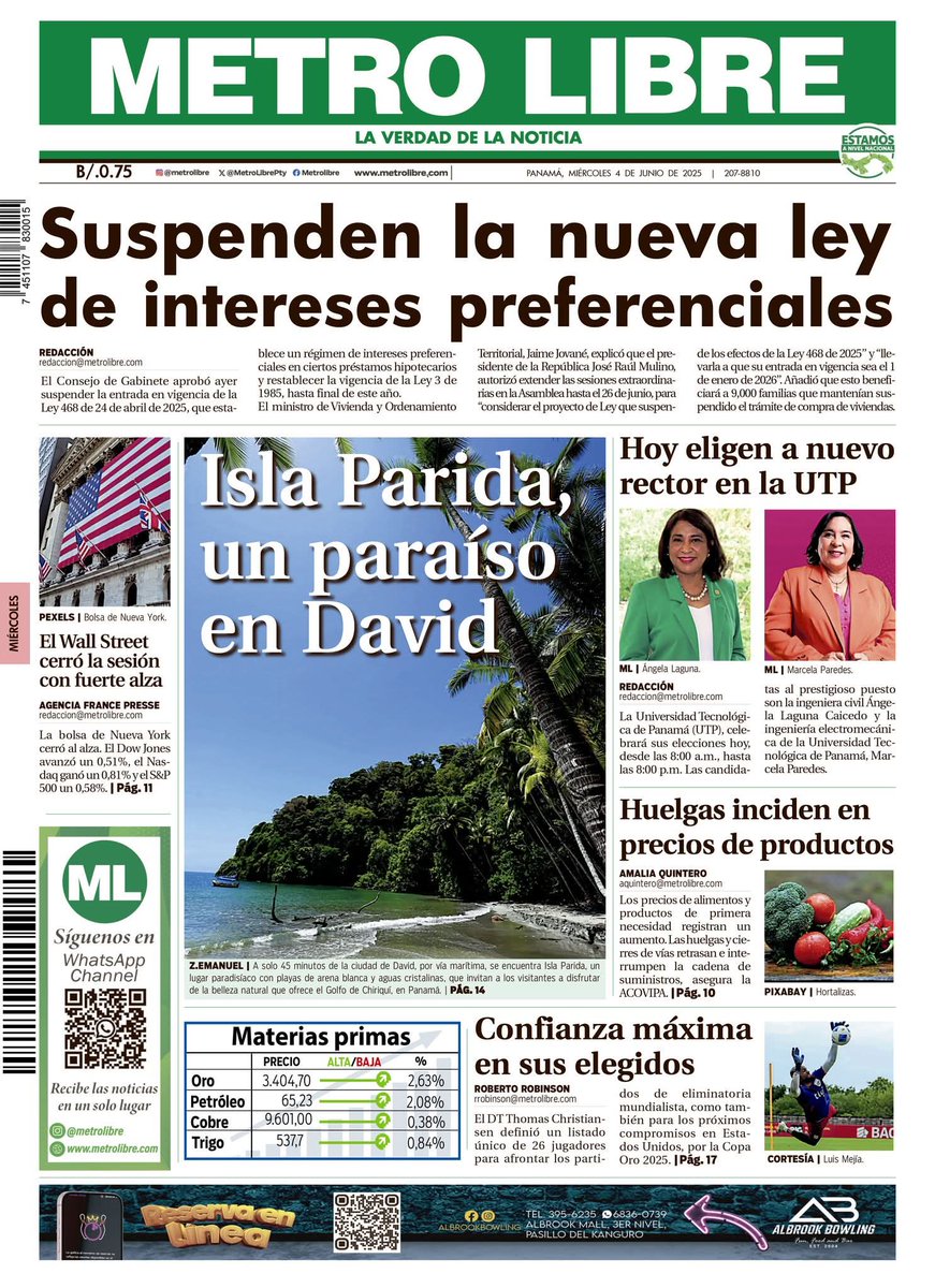 Portada de <a href="/MetroLibrePTY/">Metro Libre</a> de hoy 4 de junio de 2025