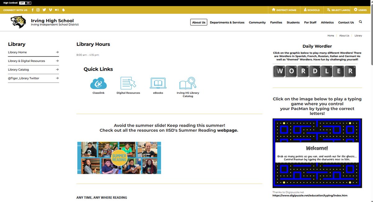 Irving High Library (@tiger_library) on Twitter photo Don't forget to check out all the activities and information on the Tiger Library website! Summer reading resources, games, and Beanstack information. All in ONE place! irvingisd.net/irvinglibrary #Read2RiseUp
<a href="/IrvingHigh/">Irving High School</a>
<a href="/IrvingLibraries/">IISD Libraries</a> Don't forget to check out all the activities and information on the Tiger Library website! Summer reading resources, games, and Beanstack information. All in ONE place! irvingisd.net/irvinglibrary #Read2RiseUp
<a href="/IrvingHigh/">Irving High School</a>
<a href="/IrvingLibraries/">IISD Libraries</a>